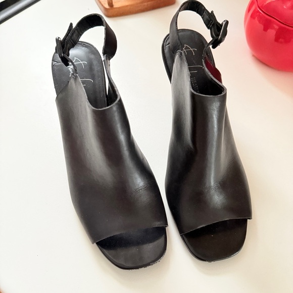 Franco Sarto Black Peep-Toe Block Heel Sandals - Picture 2 of 8